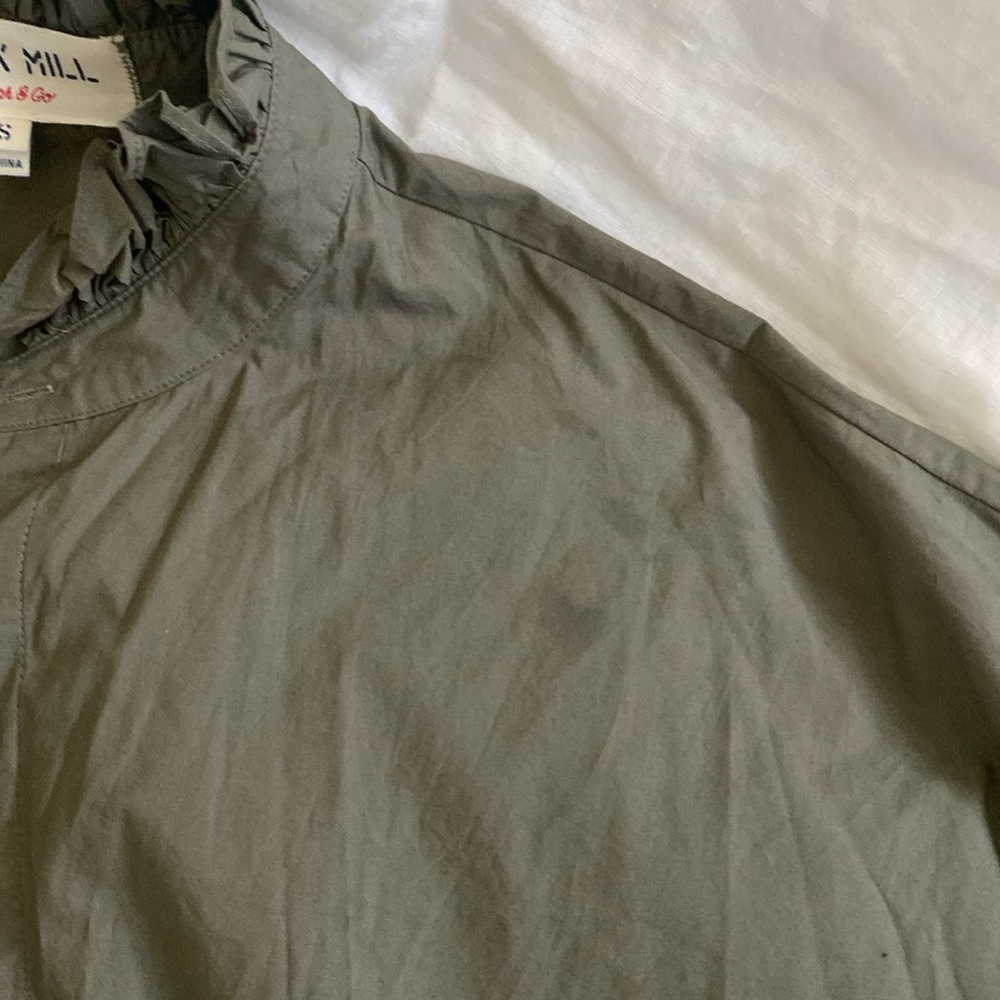 Alex Mill Easy Ruffle Shirt in Paper Poplin Dusty Olive- Still Full Price